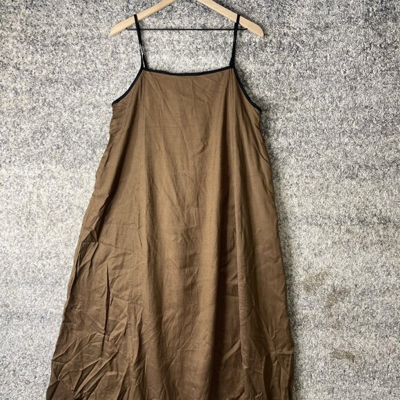 Shy Velvet Dress Womens Medium Brown Linen Cotton Maxi Slip Pockets Adjustable - Picture 1 of 12